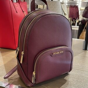 Michael Kors Jaycee Medium Pebbled Leather Backpack
 Oxblood/Golden NWT